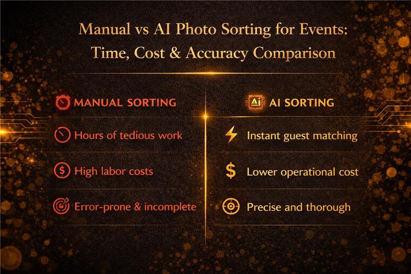 Manual vs AI Photo Sorting for Events: Time, Cost & Accuracy Comparison